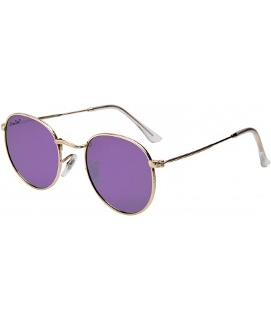 Round Designer Round Sunglasses for Women Mirrored Lens Metal Frame L3447 UV Protection - Polarized Purple - C018IR5HQ2D $14.95