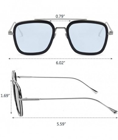 Aviator Vintage Square Sunglasses for Men Women Metal Frame Classic Iron Man Tony Stark Sun Glasses Gradient Flat Lens - C118...