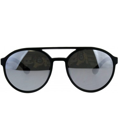 Round Mens Mirror Lens Side Visor Plastic Cafe Racer Round Sunglasses - Black Silver - CH18D9HTY25 $14.99