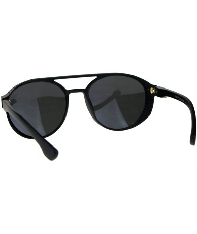 Round Mens Mirror Lens Side Visor Plastic Cafe Racer Round Sunglasses - Black Silver - CH18D9HTY25 $14.99
