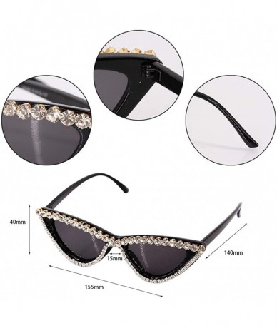 Oversized Sparkling Crystal Cat Eye Sunglasses UV Protection Rhinestone Sunglasses - Black Frame - CU18RTKLZ65 $18.95