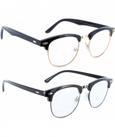 Round Men Women Glasses Half Frame Horned Rim Retro Classic Style - 2 Pack Gold Gunmetal - CX185H5CH99 $19.58