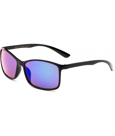Sport Retro Squared Design Sporty Mens Sunglasses for Men Flash Mirror - Black/Purple - CI12IGNN3YJ $20.36