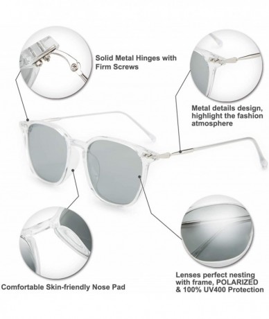 Square Retro Polarized Sunglasses for Women Men Square Lightweight Frame - Transparent - CJ198CUX2QY $29.42