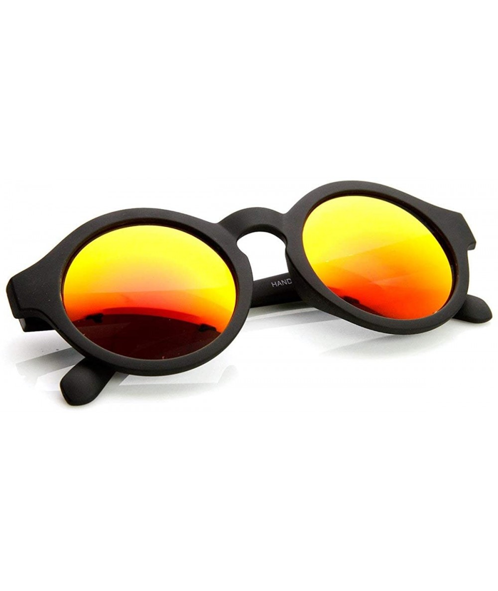 Round Retro Fashion Circle Flash Mirror Lens Keyhole Round Sunglasses (Black Fire) - CW11MV5ZMTX $9.63