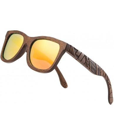 Wayfarer Bamboo Wood Polarized Sunglasses For Men & Women -Temple Carved Collection - Ta05-brown Bamboo Frame Gold Lens - CZ1...