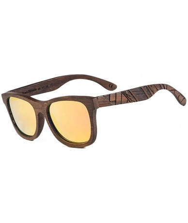 Wayfarer Bamboo Wood Polarized Sunglasses For Men & Women -Temple Carved Collection - Ta05-brown Bamboo Frame Gold Lens - CZ1...