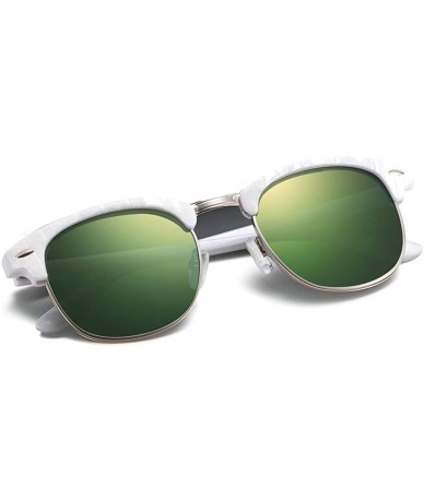 Round Polarized Sunglasses for Men and Women - Semi-Rimless Men Sunglasses polarized uv protection WP2006 - Green White - CM1...