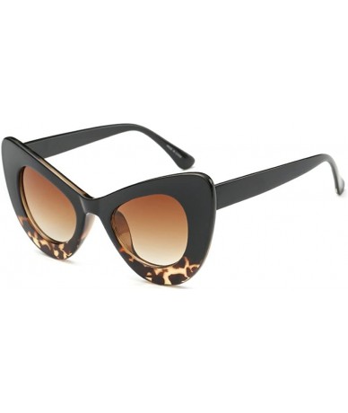 Oval Womens Cat Eye Retro Eyewear Oversized Bold Rim Round Cateye Sunglasses - Black Leopard Grain Gradient Tea - CL18E86U57A...
