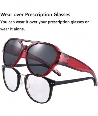 Round Polarized Oversized Fit over Sunglasses Wear Over Glasses with Classic Aviator Frame for Women&Men - Red - CE18U2ZNCMU ...