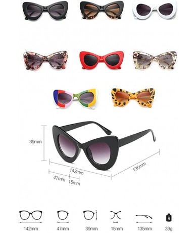 Oval Womens Cat Eye Retro Eyewear Oversized Bold Rim Round Cateye Sunglasses - Black Leopard Grain Gradient Tea - CL18E86U57A...