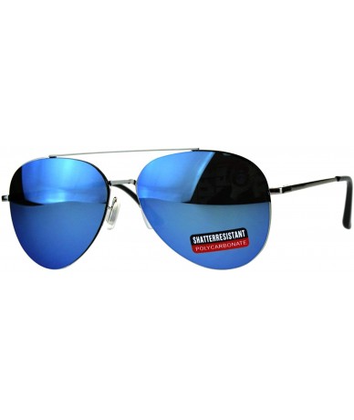 Aviator Unisex Aviator Sunglasses Thin Metal Spring Hinge Frame UV 400 - Silver (Blue Mirror) - CT18HN2O3CY $21.00