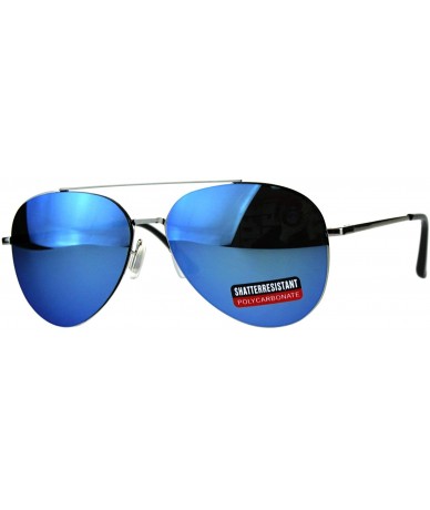 Aviator Unisex Aviator Sunglasses Thin Metal Spring Hinge Frame UV 400 - Silver (Blue Mirror) - CT18HN2O3CY $11.00