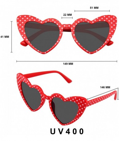 Oversized Polka Dot Cat Eye Womens Fashion Mod Super Cat Heart Shape Sunglasses - Red - CW190LU3SI2 $8.35