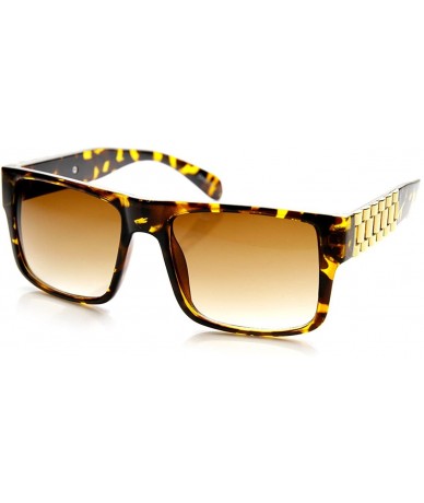 Wayfarer Super Retro Flat Top Metal Accent Chain Link Temple Square Sunglasses - Tortoise-gold Amber - C011V1AKANZ $9.99