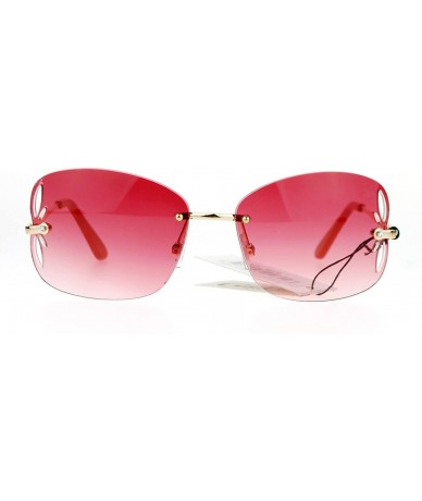 Butterfly Womens Rimless Butterfly Vent Trim Rectangular Fashion Sunglasses - Red - CC121RDOCHR $11.25