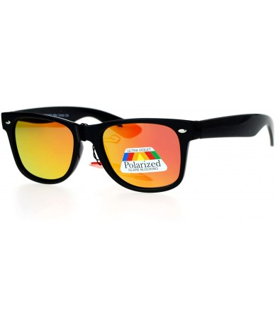 Wayfarer Mirrored Mirror Polarized Lens Horned Sunglasses - Black Red - CK12DGGLCUX $9.76