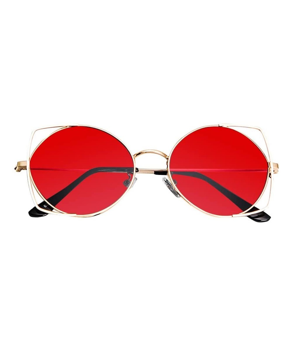 Cat Eye Sunglasses Mirrored Glasses Fashion - Red - CU18U93S4YE $9.81