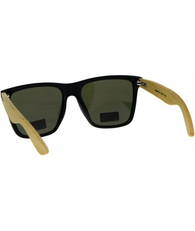 Square Real Bamboo Wood Temple Sunglasses Square Matted Black Frame Unisex - Matte Black/Bamboo - CA18C8HCWLR $12.86