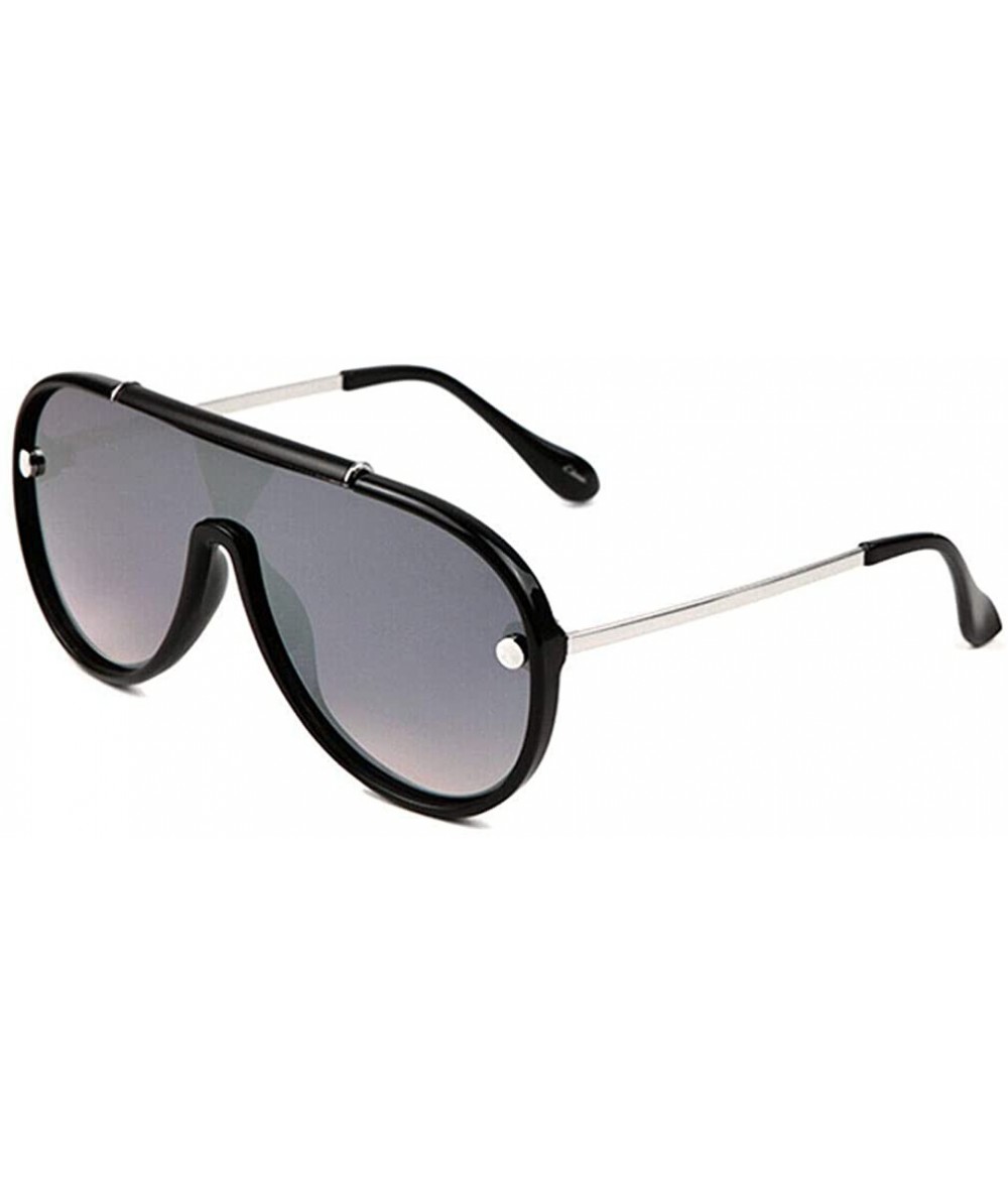 Shield Luxury Flat Top Shield One Piece Lens Aviator Sunglasses - Black & Silver Frame - CU18UO2WILT $10.96