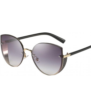 Cat Eye Rimless Oversized Sunglasses for Women Retro Cat Eye Big Round Frame Side Shield Shades - Gray - C118U8YHMRR $8.44