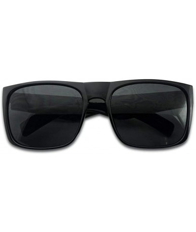 Square Black Fame Classic Squared Horn Rim Sunglasses Sporty Active Mirror Eye Shades - Black Frame - Black - C818UXIAAKU $23.05
