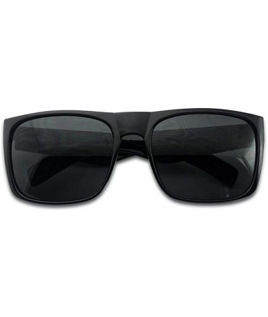 Square Black Fame Classic Squared Horn Rim Sunglasses Sporty Active Mirror Eye Shades - Black Frame - Black - C818UXIAAKU $14.21