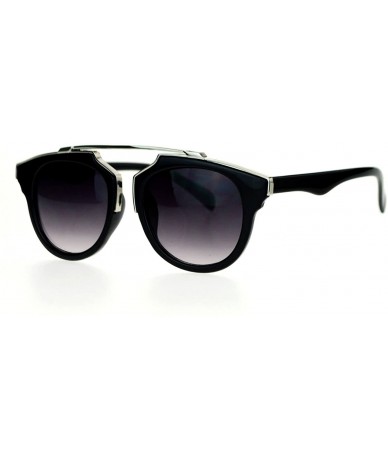 Aviator Retro Designer Fashion Sunglasses Top Metal Bar Bridge Unisex UV 400 - Black Silver - CE1206IF3CH $8.20