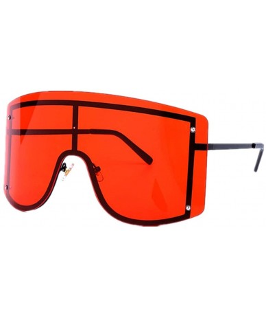 Rimless Vintage Retro Shield Visor Sun Glasses Oversized Rimless Windproof Colored Lens Big Sunglasses for Women - Red - C919...