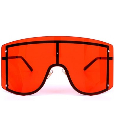 Rimless Vintage Retro Shield Visor Sun Glasses Oversized Rimless Windproof Colored Lens Big Sunglasses for Women - Red - C919...