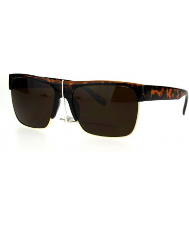 Rectangular Mens Designer Fashion Sunglasses Top Half Plastic Rim Rectangular UV 400 - Tortoise - C9186NU7LCD $9.75