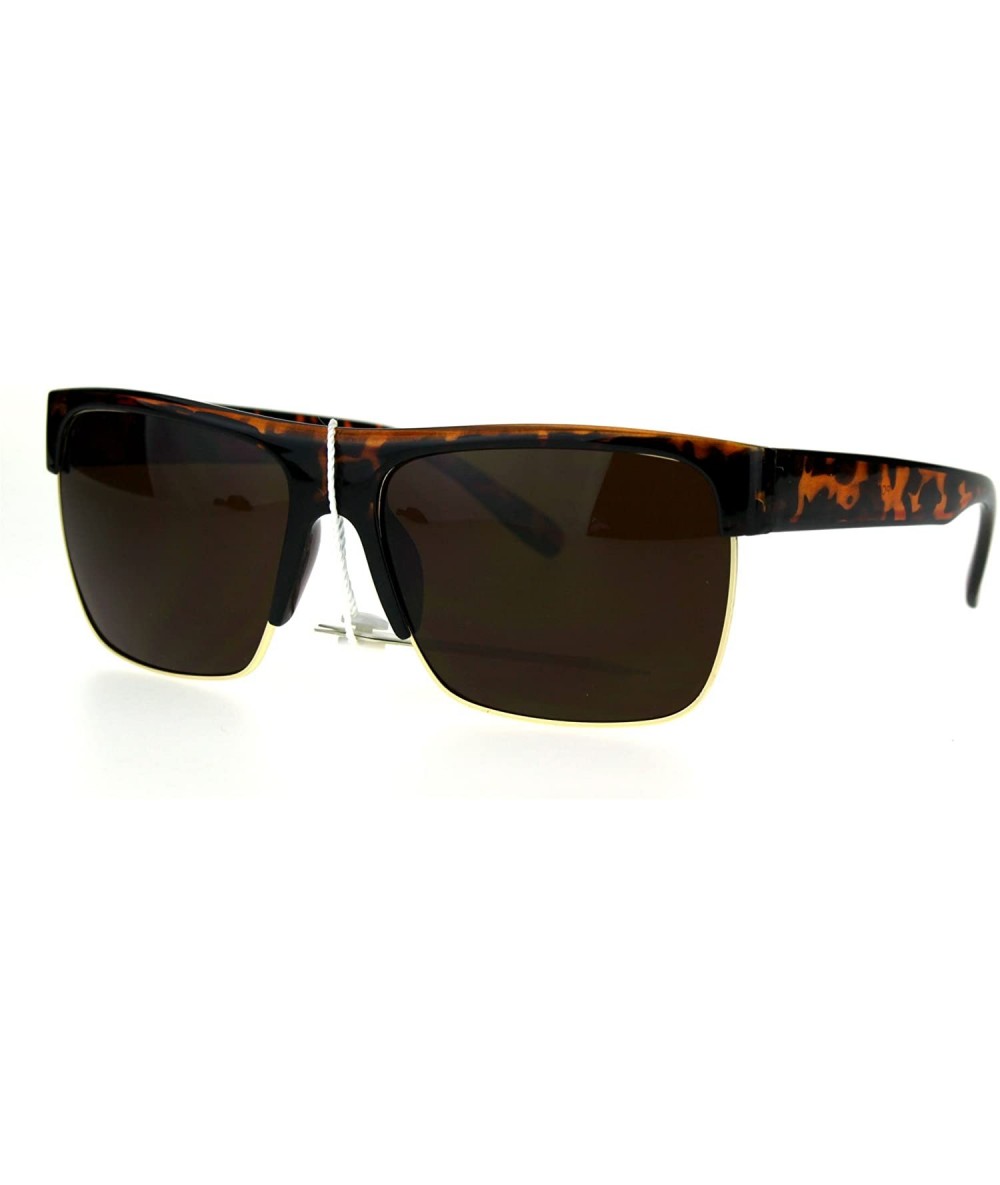 Rectangular Mens Designer Fashion Sunglasses Top Half Plastic Rim Rectangular UV 400 - Tortoise - C9186NU7LCD $9.75