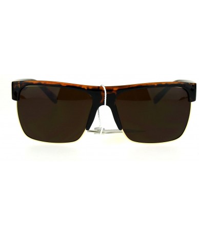 Rectangular Mens Designer Fashion Sunglasses Top Half Plastic Rim Rectangular UV 400 - Tortoise - C9186NU7LCD $9.75