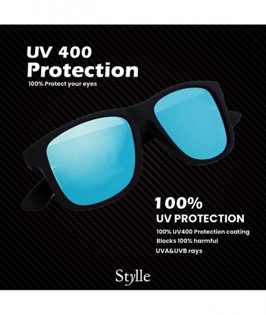 Sport Unisex Polarized Square Sunglasses - Black Rubber Square Frame With Blue Mirror Lens - CJ196HKWRUH $8.50