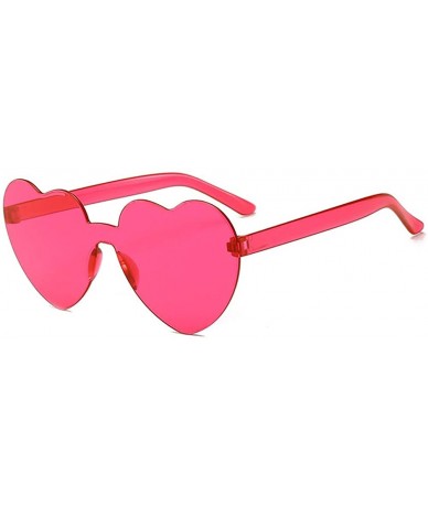 Rimless Heart Oversized Rimless Sunglasses One Piece Heart Shape Eyewear Colored Sunglasses for Women - Rose Red - CZ18ZCTMS8...