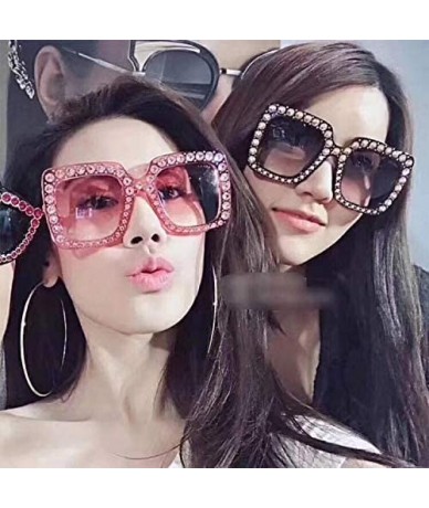Oversized HoqiangFashion Oversized Sunglasses Rhinestone Gradient - Pink - CM192IWYCOH $7.54