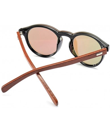 Round Mens Wood Sunglasses Mirror Women Sun Glasses Round One Pieces Lens Eyewear 2019 - Red Mirror - CC18K7HSHMH $7.77