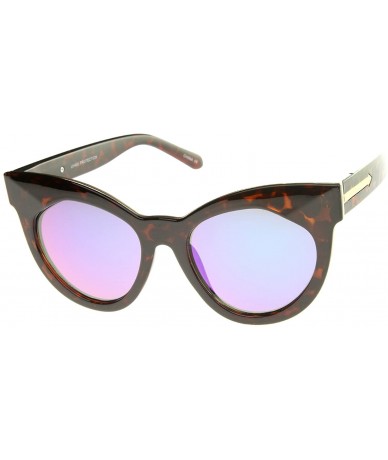Round Women's Oversize Chunky Frame Iridescent Lens Cat Eye Sunglasses 55mm - Tortoise / Green Blue Mirror - CY12I21S877 $9.17