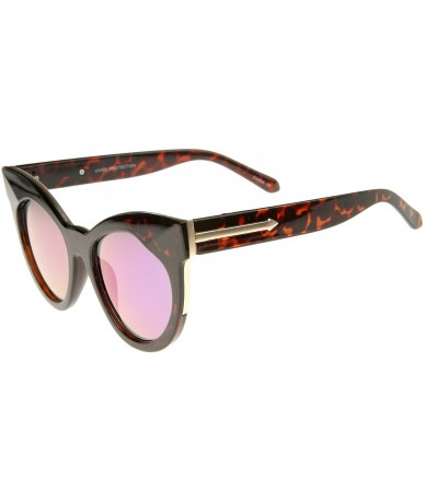 Round Women's Oversize Chunky Frame Iridescent Lens Cat Eye Sunglasses 55mm - Tortoise / Green Blue Mirror - CY12I21S877 $9.17