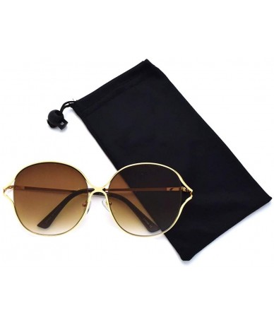 Oversized Oversize Round Flat Lens Sunglasses P4183 - Gold Gradient Brown - CX18S8YGT6Y $11.66