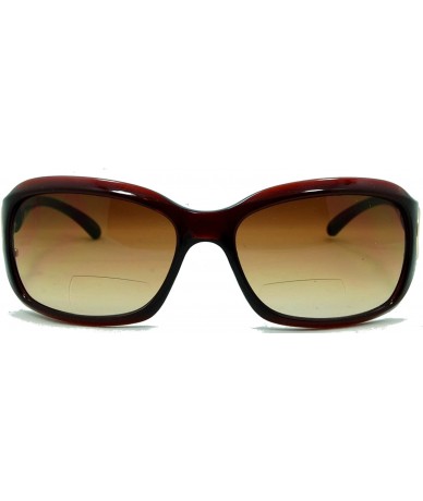 Wrap Circle Power- Nearly Invisible Line Bifocal Sunglasses - Brown - C511JWUS49P $32.26