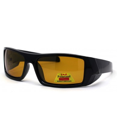 Rectangular Polarized Mens Yellow Night Driving Lens Rectangle Warp Biker Sunglasses - Black - CR1987K9WAE $10.32