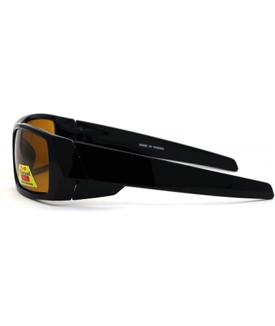 Rectangular Polarized Mens Yellow Night Driving Lens Rectangle Warp Biker Sunglasses - Black - CR1987K9WAE $10.32