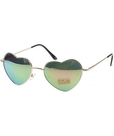 Aviator Retro Thin Metal Frame Heart Shape Sunglasses Lovely Aviator Style for Women - Green - CJ18CLTL2UW $9.46