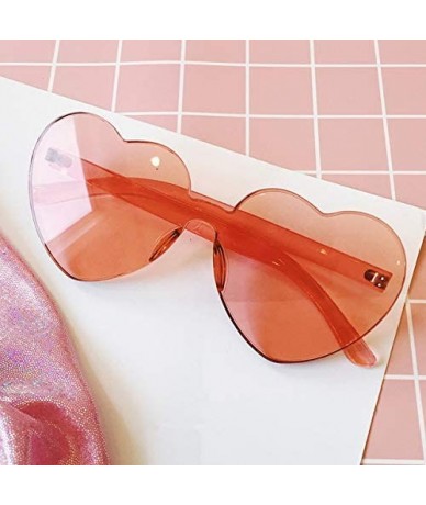 Rimless Heart Oversized Rimless Sunglasses One Piece Heart Shape Eyewear Colored Sunglasses for Women - Rose Red - CZ18ZCTMS8...