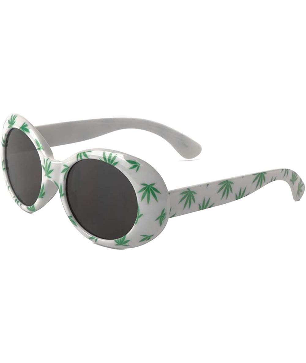 Round Retro Round White Marihuana Sunglasses - CT197R54MDW $12.73