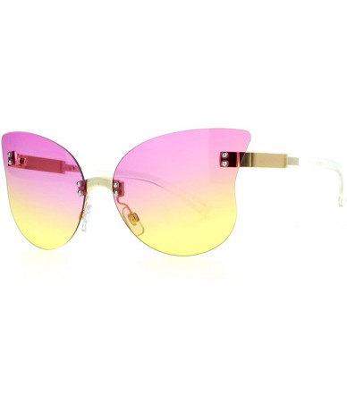 Butterfly Womens Rimless Butterfly Sunglasses Beautiful Ombre Gradient Lens UV 400 - Gold - CP12JOQBKBF $10.38