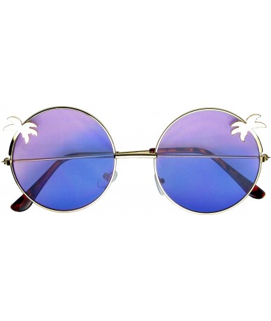 Round Indie Palm Tree Gradient Lens Round Hippie Sunglasses - Purple Blue - CC180E0URG2 $9.30