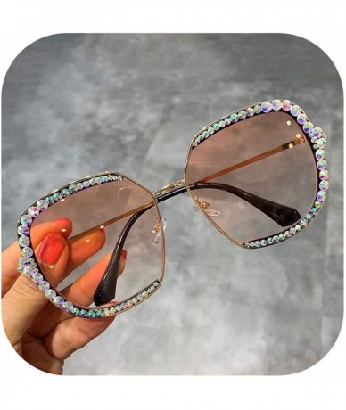 Square 2019 Sunglasses Women Luxury Rhinestone Square Sun Glasses Clear Lens Oversized Men Vintage Shades - Orange - CY198AHY...