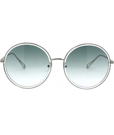 Oversized Womens Oversized Round Sunglasses Metal & Plastic Double Frame UV 400 - Silver Clear (Green) - C6195OT5U9G $23.68